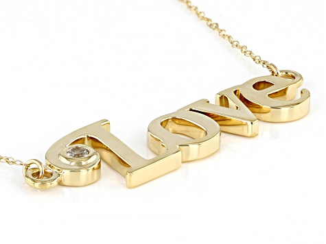 White Zircon 10K Yellow Gold "Love" Necklace 0.09ctw