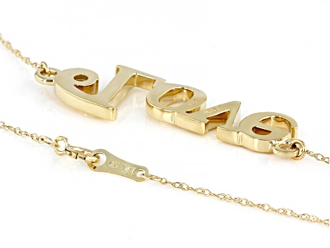 White Zircon 10K Yellow Gold "Love" Necklace 0.09ctw