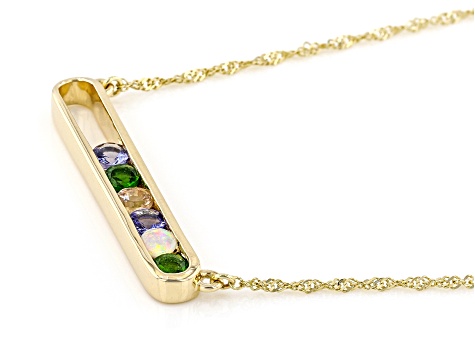 Multi Stone 10K Yellow Gold Necklace 0.59ctw