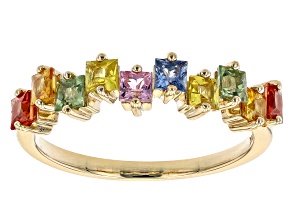 Multi Color Sapphire 10k Yellow Gold Ring 1.10ctw