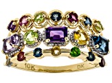 Multi Color Multi Gem 10k Yellow Gold Band Ring 1.34ctw