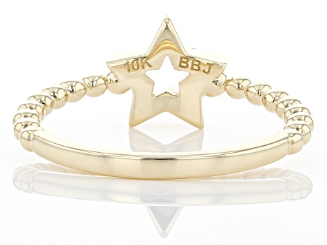 White Zircon 10k Yellow Gold Star Ring 0.10ctw