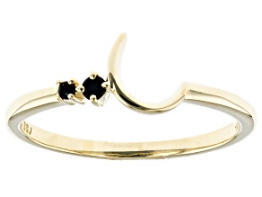 Black Spinel 10k Yellow Gold Moon Ring 0.05ctw