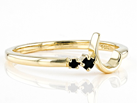Black Spinel 10k Yellow Gold Moon Ring 0.05ctw