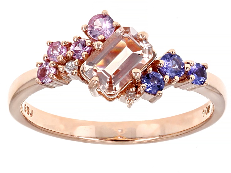 Delicate Rose Gold Peach Sapphire Ring Pink Sapphire Diamond 