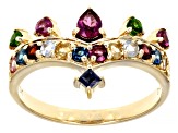 Multi-Color Multi-Gemstone 10k Yellow Gold Ring 0.91ctw