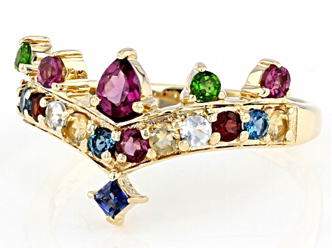 Multi-Color Multi-Gemstone 10k Yellow Gold Ring 0.91ctw