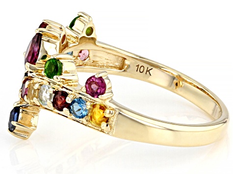 Multi-Color Multi-Gemstone 10k Yellow Gold Ring 0.91ctw