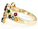 Multi-Color Multi-Gemstone 10k Yellow Gold Ring 0.91ctw