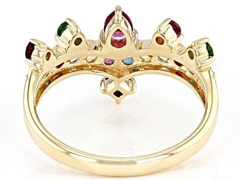 Multi-Color Multi-Gemstone 10k Yellow Gold Ring 0.91ctw