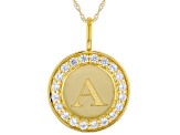 White Zircon 10k Yellow Gold "A" Pendant With Rope Chain 0.48ctw