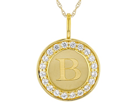 White Zircon 10k Yellow Gold "B" Pendant With Rope Chain 0.48ctw