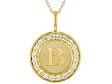 White Zircon 10k Yellow Gold "B" Pendant With Rope Chain 0.48ctw