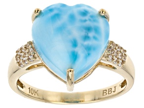Blue Larimar 10k Yellow Gold Heart Ring 0.10ctw