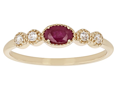 Red Mahaleo® Ruby And White Zircon 10k Yellow Gold Band Ring 0.40ctw