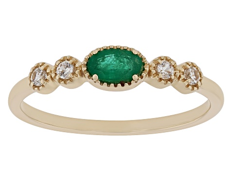 Green Emerald 10k Yellow Gold Band Ring 0.31ctw