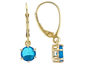Paraiba Blue Color Opal 10k Yellow Gold Solitaire Dangle Earrings 1.00ctw