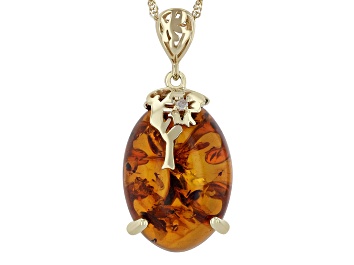 Picture of Orange Amber 10k Yellow Gold Pendant With Chain