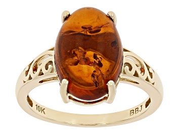Picture of Orange Amber 10k Yellow Gold Ring