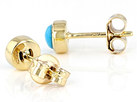 Blue Sleeping Beauty Turquoise 10k Yellow Gold Stud Earrings