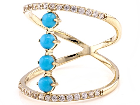 Blue Sleeping Beauty Turquoise 14k Yellow Gold 4-Stone Ring 0.41ctw