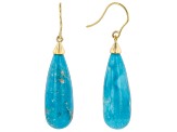 Blue Sleeping Beauty Turquoise Solitaire 10k Yellow Gold Dangle Earrings