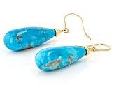 Blue Sleeping Beauty Turquoise Solitaire 10k Yellow Gold Dangle Earrings