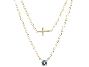 Blue Lab Created Alexandrite 10k Yellow Gold Double Layer Cross Necklace 0.09ctw