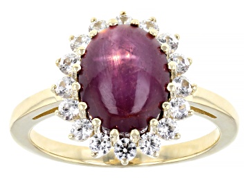 Picture of Red Indian Star Ruby With White Zircon 10k Yellow Gold Ring 5.81ctw