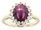 Red Indian Star Ruby With White Zircon 10k Yellow Gold Ring 5.81ctw