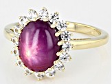 Red Indian Star Ruby With White Zircon 10k Yellow Gold Ring 5.81ctw