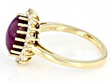 Red Indian Star Ruby With White Zircon 10k Yellow Gold Ring 5.81ctw