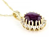 Red Indian Star Ruby With White Zircon 10k Yellow Gold Pendant With Chain 5.81ctw