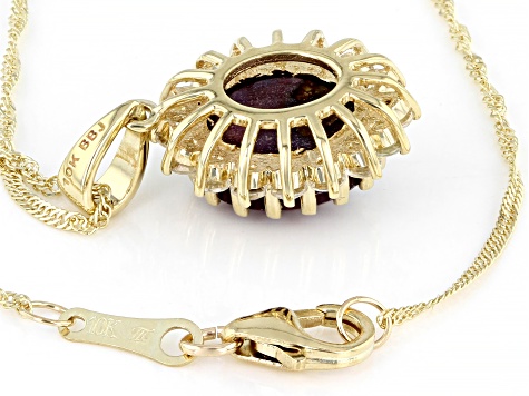 Red Indian Star Ruby With White Zircon 10k Yellow Gold Pendant With Chain 5.81ctw