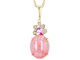 Pink Opal With Pink Sapphire And White Diamond 10k Yellow Gold Pendant With Chain