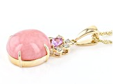 Pink Opal With Pink Sapphire And White Diamond 10k Yellow Gold Pendant With Chain