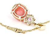 Pink Opal With Pink Sapphire And White Diamond 10k Yellow Gold Pendant With Chain