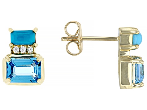 Blue Sleeping Beauty Turquoise 10k Yellow Gold Earrings - TCG246 | JTV.com