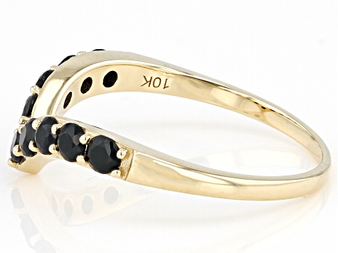 Black Spinel 10k Yellow Gold Chevron Band Ring 0.50ctw