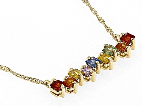 Multi Color Sapphire 10k Yellow Gold 18" Necklace 0.99ctw