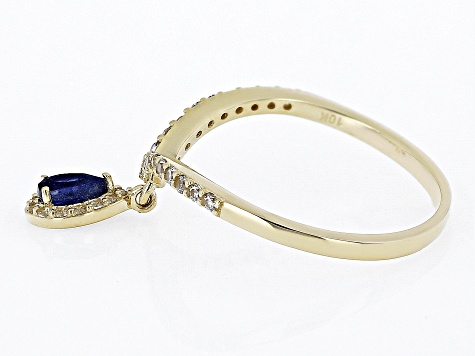 Blue Mahaleo® Sapphire and White Zircon 10k Yellow Gold Charm Ring 0.58ctw