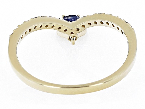 Blue Mahaleo® Sapphire and White Zircon 10k Yellow Gold Charm Ring 0.58ctw