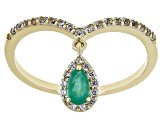 Green Emerald 10k Yellow Gold Charm Ring 0.45ctw