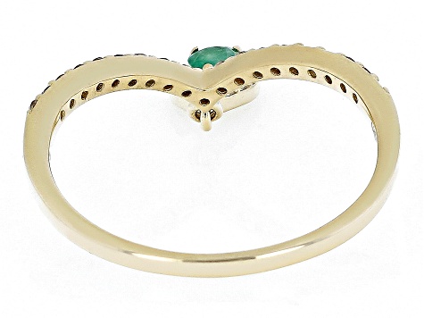 Green Emerald 10k Yellow Gold Charm Ring 0.45ctw