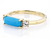 Blue Sleeping Beauty Turquoise With White Zircon 10k Yellow Gold Ring 0.25ctw