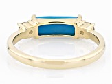 Blue Sleeping Beauty Turquoise With White Zircon 10k Yellow Gold Ring 0.25ctw