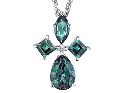 Blue Lab Created Alexandrite Rhodium Over 10k White Gold Pendant With Chain 1.15ctw