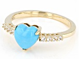 Blue Sleeping Beauty Turquoise With White Zircon 10k Yellow Gold Ring 0.14ctw