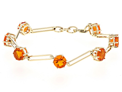 Orange Fire Opal 10k Yellow Gold Paperclip Chain Bracelet 3.60ctw