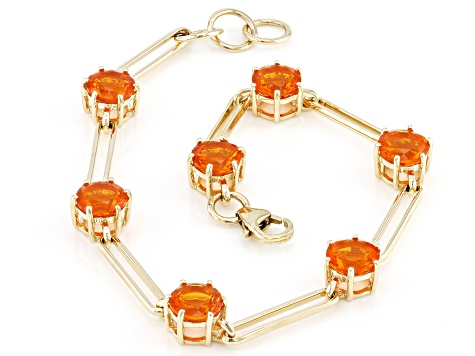 Orange Fire Opal 10k Yellow Gold Paperclip Chain Bracelet 3.60ctw